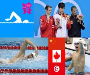 пазл Плавание 1500 метров вольным, Sun Ян (Китай), Кокрановский Райан (Канада) и Усама Меллули (Тунис) - Лондон-2012 - подиум